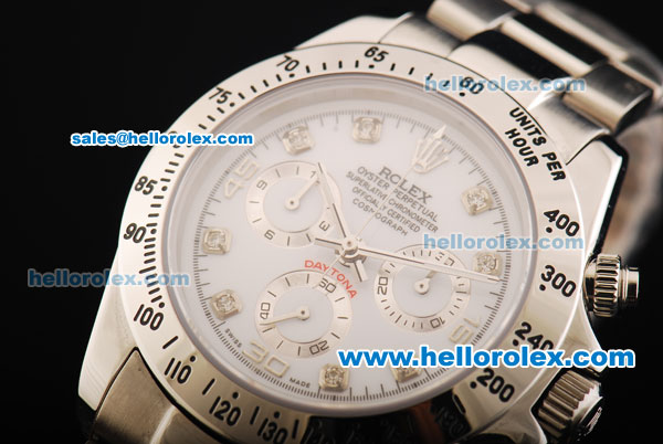 Rolex Daytona Swiss Valjoux 7750 Automatic Movement Full Steel with White Dial and Diamond Markers - Click Image to Close